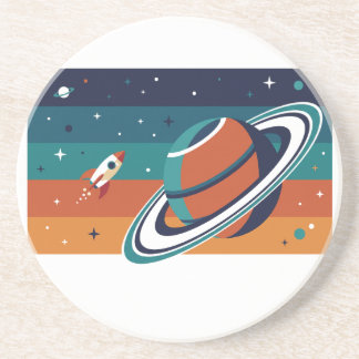 Porta-copos Cartaz Retro de Viagem Espacial Planeta Anelado