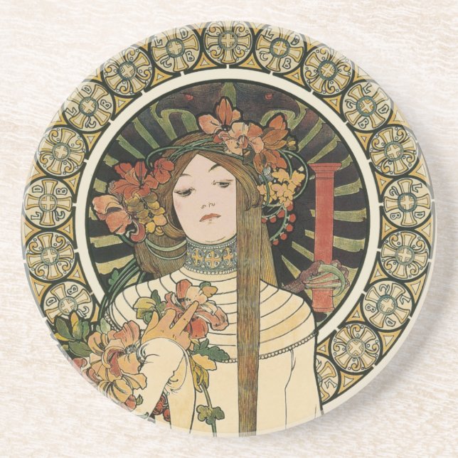 Porta-copos Cartaz Vintage Trappistine Nouveau Alfonse Mucha (Frente)