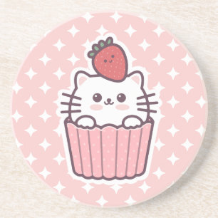 Porta-copos Cartografia de Cupcake de Gato de Morango Cute Kaw