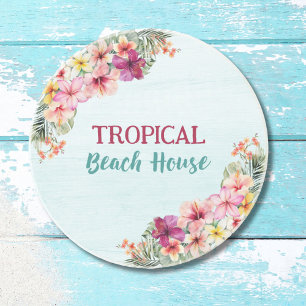 Porta-copos Casa de Praia Tropical Flores Rosa Floral Botânico