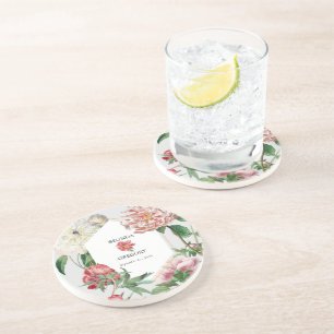 Porta-copos Casamento de Flores Brancas Cor-de-Água Rosa