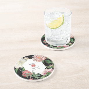 Porta-copos Casamento de Flores de Peões Negros Cor-de-Água