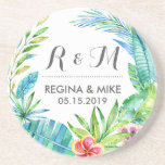 Porta-copos Casamento de primavera de Flores Tropicais e Folha<br><div class="desc">Esta ilustração de flores tropicais e folhas de cor d'água da safra e rústica é perfeita para a festa de casamento, chá de panela, festa de noivado e aniversário. Pegue este design floral elegante para o seu casamento de primavera ao ar livre, no campo ou num jardim botânico romântico. Personalize...</div>