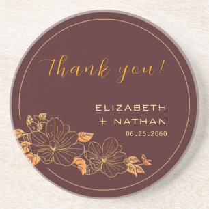 Porta-copos Casamento Dourado Floral Dark Burgundy Obrigado Pr