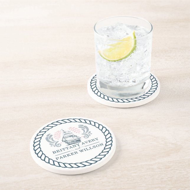 Porta-copos Casamento Náutico Moderno Personalizado (Lateral)
