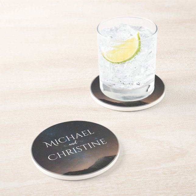 Porta-copos Casamento noturno sob as estrelas (Lateral)