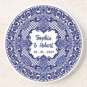 Porta-copos Casamento Talavera Azul Mexicano