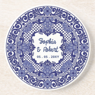 Porta-copos Casamento Talavera Azul Mexicano
