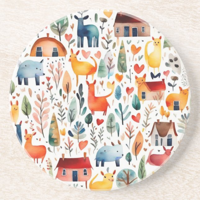 Porta-copos Casas vermelhas e casas Folha de Papel (Frente)