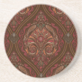Porta-copos Castanho Vintage Paisley Mandala Apoio Redondo - B
