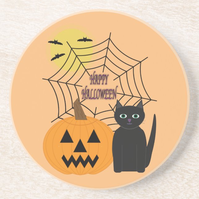 Porta-copos Cat & Pumpkin Halloween (Frente)