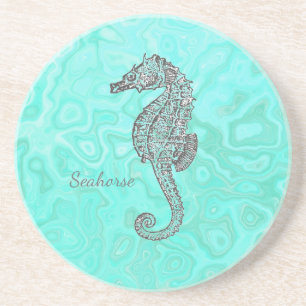 Porta-copos Cavalo-marinho em Aqua Splash Turquoise Marble Pat