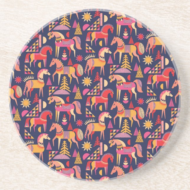 Porta-copos Cavalos escandinavos: Design decorativa sem costur (Frente)