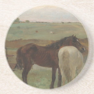 Porta-copos Cavalos num Prado, Pintura a Petróleo, Edgar Degas