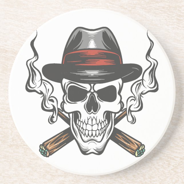 Porta-copos Caveira de gângster com chapéu fedora (Frente)
