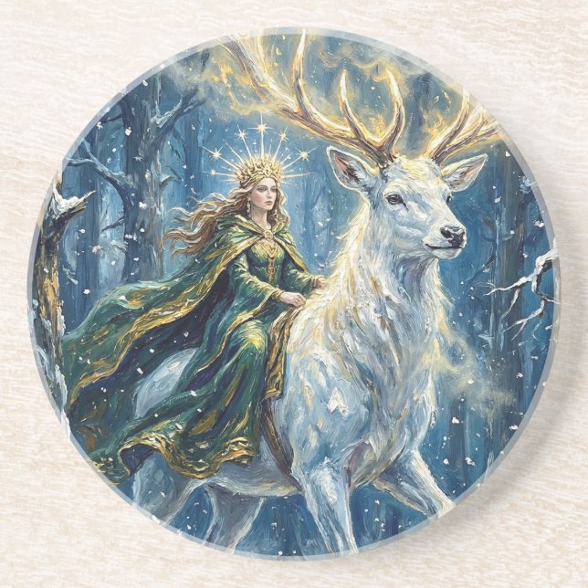 Porta-copos Celtic Goddess & Glowing White Stag (Frente)