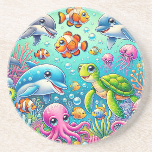 Porta-copos Cena Colorida Subaquática com o Mar Divertido