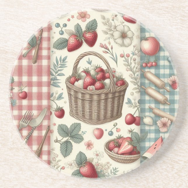 Porta-copos Cesta de Frutas Gingham Diversão (Frente)