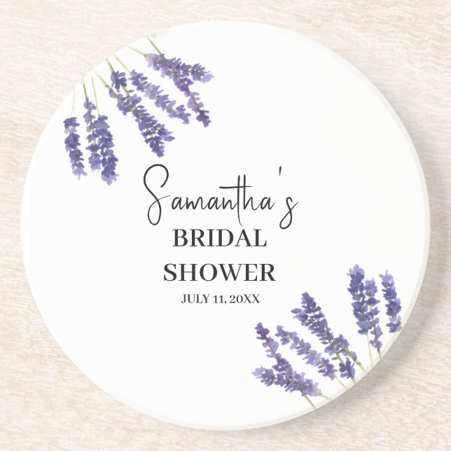 Porta-copos Chá de Bebê com Flores de Lavanda em Aquarela Roxa (Frente)