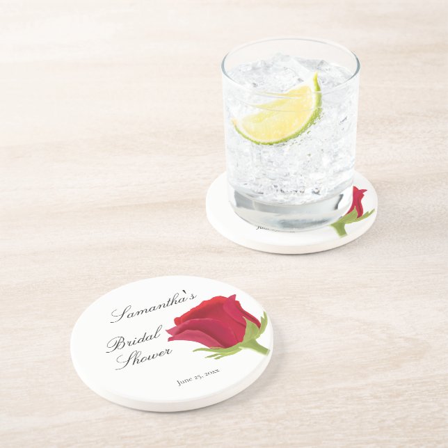 Porta-copos Chá de Noiva Elegante e Sofisticado com Rosa Verme (Lateral)