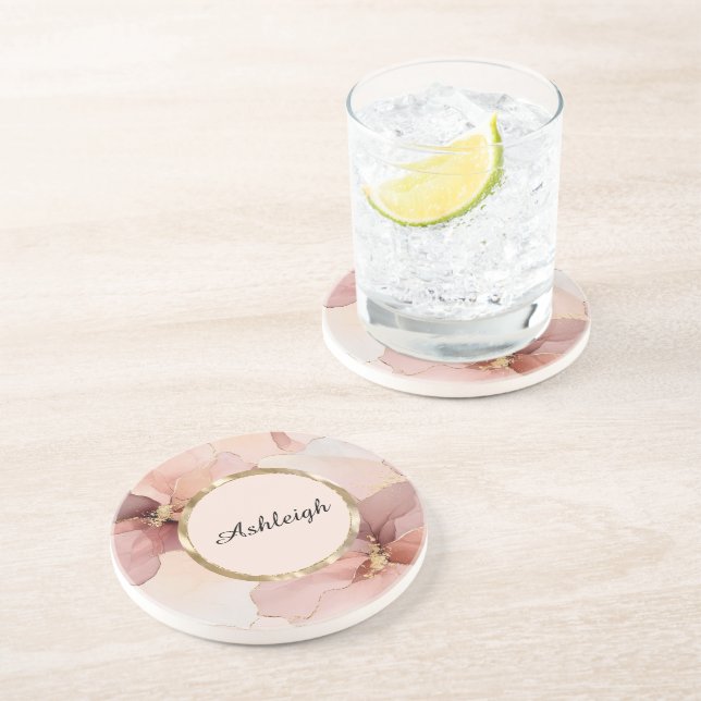 Porta-copos Chá de Noiva Floral Rosa Bege Romântico a Dourado (Lateral)