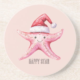 Porta-copos Chapéu de Papai Noel de Estrela do Mar Feliz Rosa