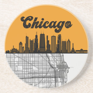 Porta-copos Chicago Illinois City Skyline with Map