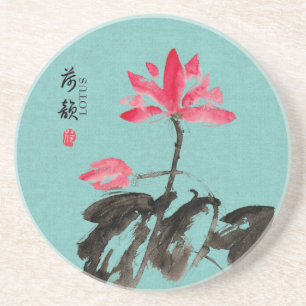 Porta-copos Chinoiserie Solta Aquarela Flores de Lotus