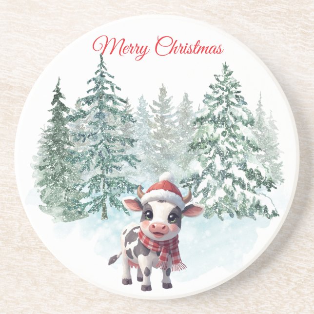 Porta-copos Christmas Cow Sandstone Coaster (Frente)