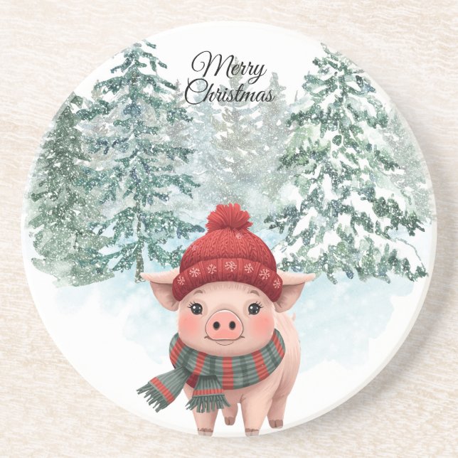 Porta-copos Christmas Pig Sandstone Coaster (Frente)