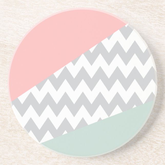 Porta-copos Cinza Chevron Mint e Coral (Frente)