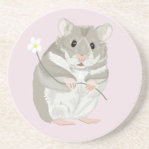Porta-copos Cinzas e Hamster Branco segurando uma flor