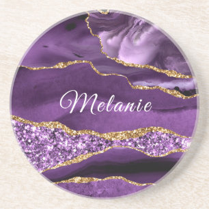 Porta copos circular com brilho Dourado roxo com n