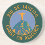 Porta-copos Círculo no Rio de Janeiro<br><div class="desc">Rio de Janeiro retro vetor viagem design. Cristo O Redentor é uma estátua de Arte Deco de Jesus Cristo no Rio de Janeiro,  Brasil,  criada pelo escultor francês Paul Landowski e construída pelo engenheiro Heitor da Silva Costa.</div>
