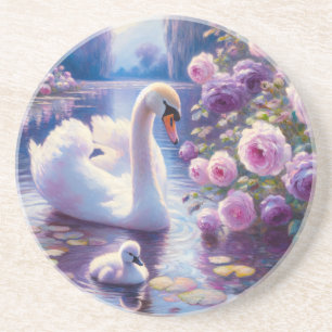 Porta-copos Cisne branco e Cygnet com Rosas roxos
