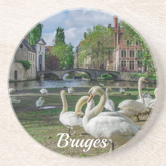 Porta-copos Cisnes brancas no centro de Bruges (Frente)