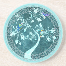 Coaster De Bebidas De Árvores Boho Blue Birds