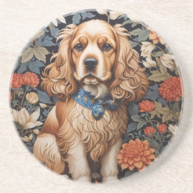 Porta-copos Cocker Spaniel William Morris Inspirou Floral (Frente)