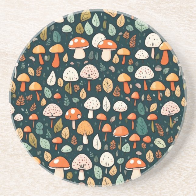 Porta-copos Cogumelos brancos folhas design (Frente)