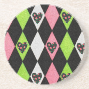 Porta-copos Colorful Harlequin Print with Rose Hearts