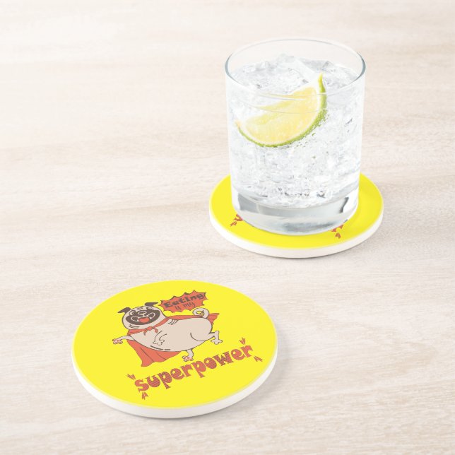 Porta-copos Comer é o meu super poder, estilo cômico de manto  (Lateral)