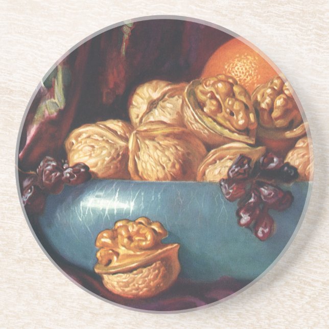 Porta-copos Comida, nozes e Frutas de uma taça azul (Frente)