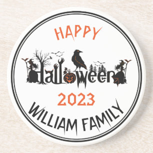 Porta-copos Conceito de Tipografia do Dia das Bruxas Preto e E