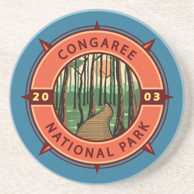 Porta-copos Congaree National Park Retro Compass Emblem (Frente)