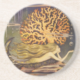 Porta-copos Conto de fadas do vintage, sereia pequena no coral