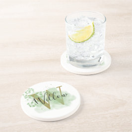 Porta-copos Cor Verde Personalizada e Floral Inicial