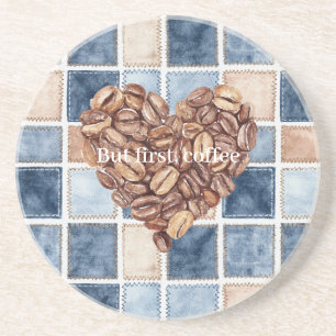 Porta-copos Coração de Feijão de Café Creme de Gergilim Azul F