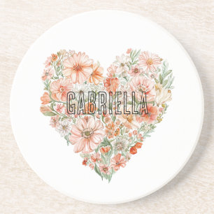 Porta-copos Coração Floral de Hortelã Pêssego Romântico