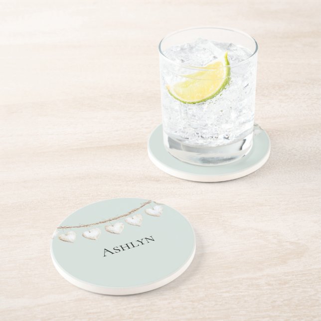 Porta-copos Corações Brancos Verdes Chic Mint (Lateral)