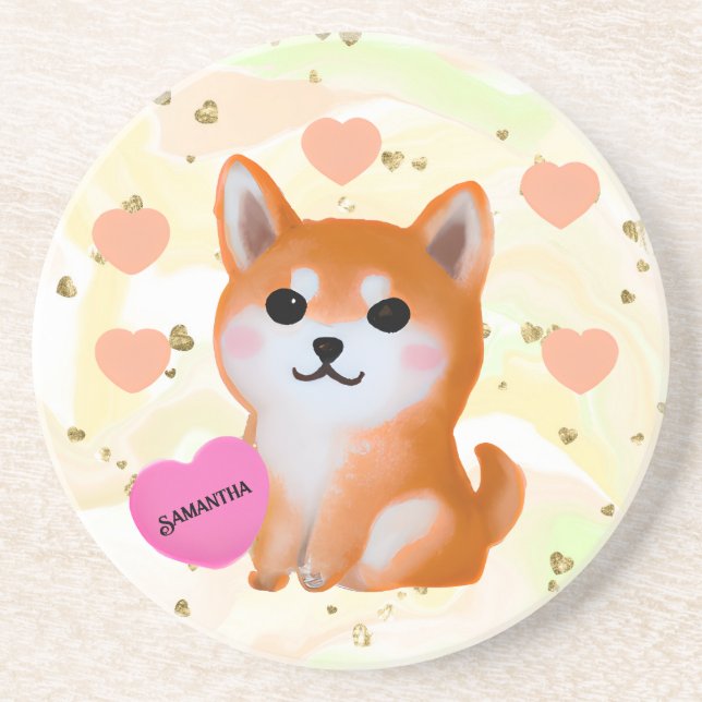 Porta-copos Corações Cute Shiba Inu | Para O Cão Lover (Frente)